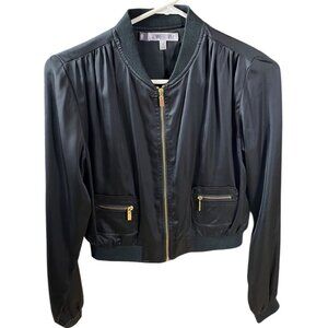 Jennifer Lopez Black Satin Zip Up Short Bomber Jacket Size 4  Mobwife Parisian